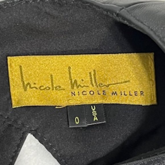 NICOLE MILLER Black Supple Leather and Chiffon Cocktail Dress Size 0, NWT - Picture 4 of 16